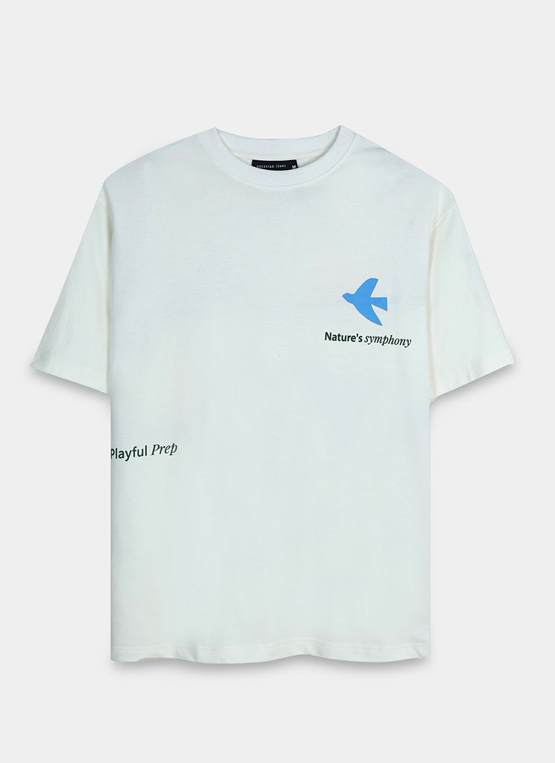 SERENITY Oversized Cotton Printed T-Shirt Off White