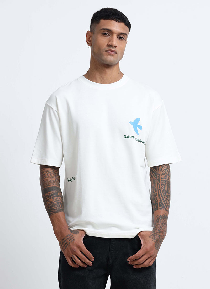 SERENITY Oversized Cotton Printed T-Shirt Off White