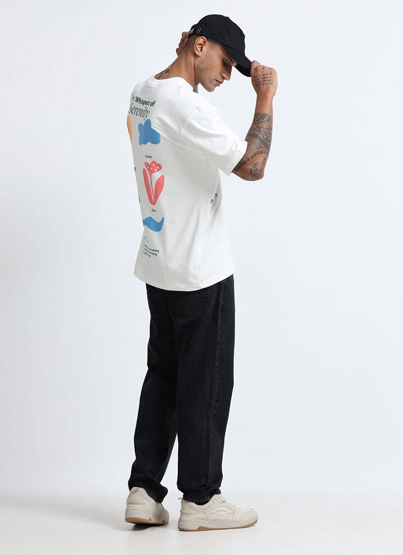 SERENITY Oversized Cotton Printed T-Shirt Off White