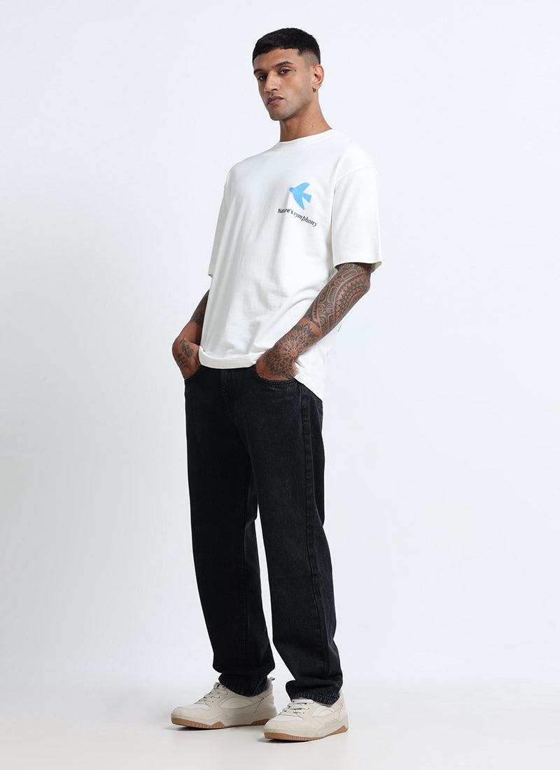 SERENITY Oversized Cotton Printed T-Shirt Off White