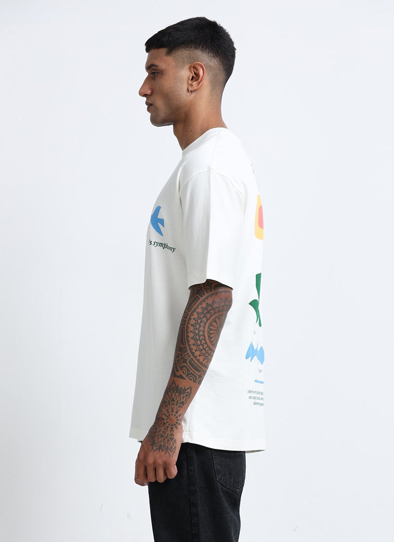 SERENITY Oversized Cotton Printed T-Shirt Off White