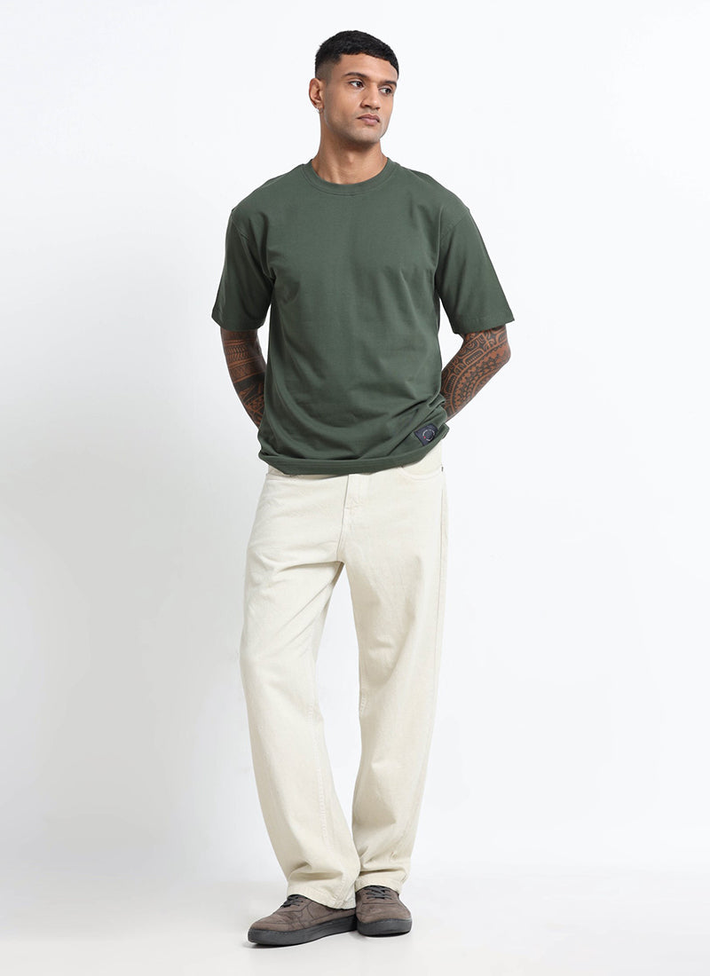 SIGNATURE Oversized Solid Cotton T-Shirt Forest Green