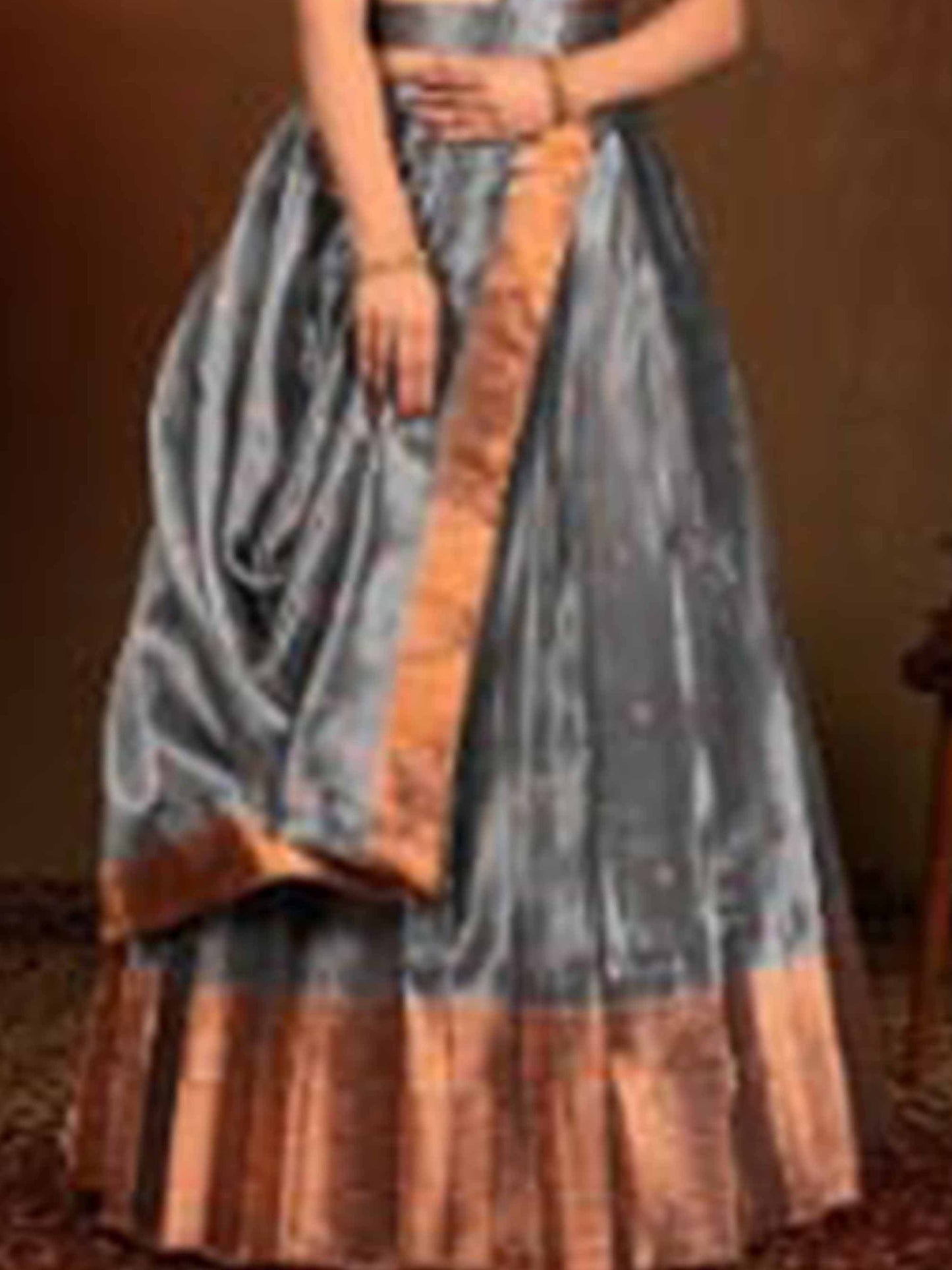 Silver Copper Tissue Lehenga Designs for Women