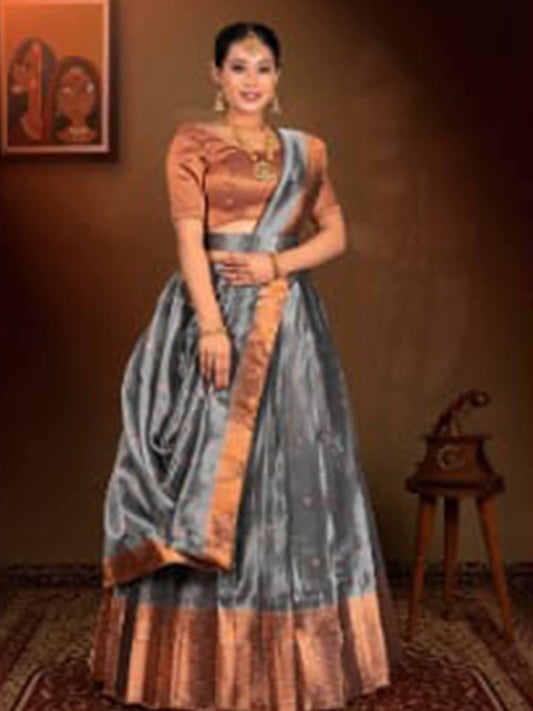 Silver Copper Tissue Lehenga Designs for Women
