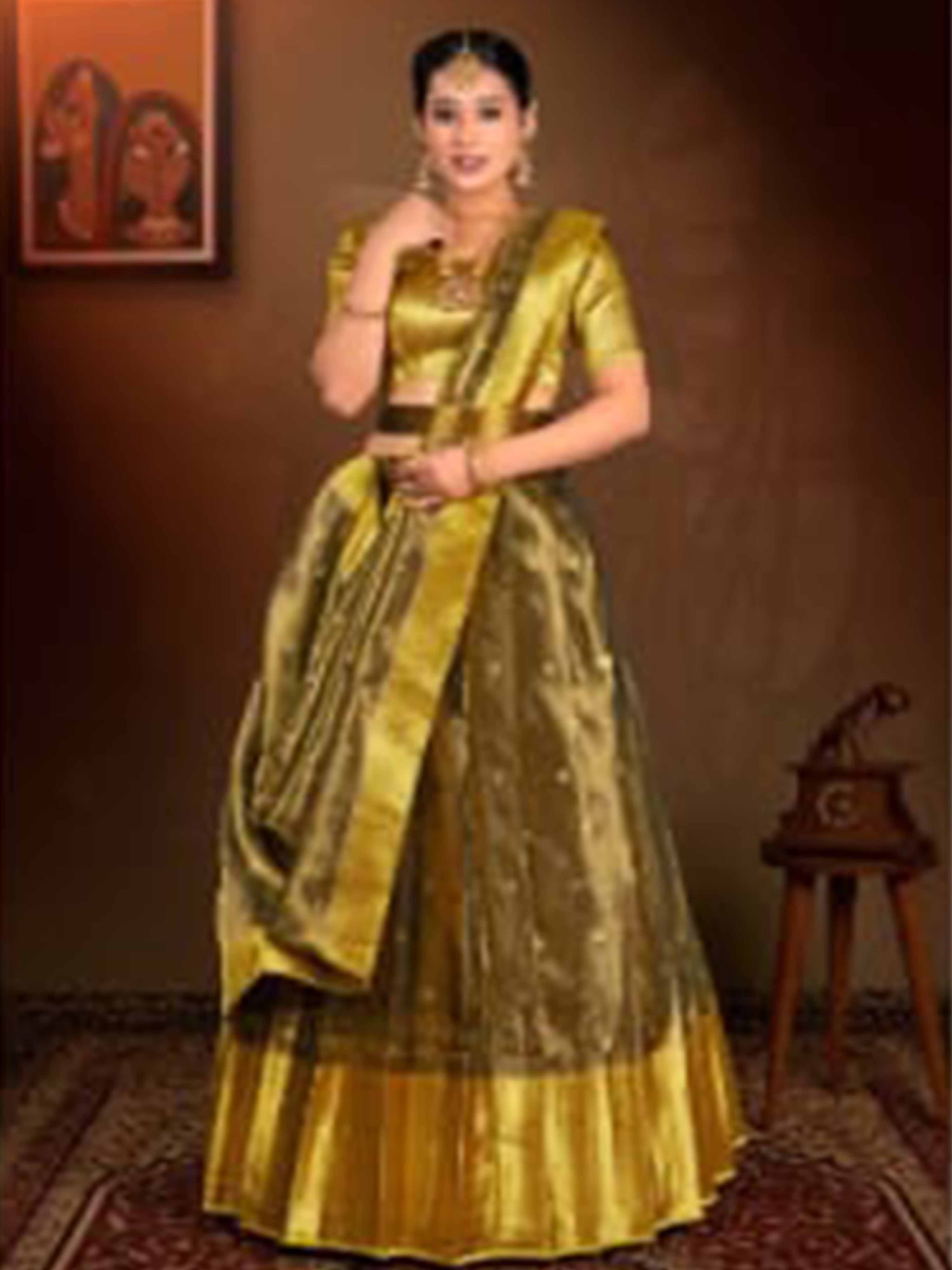 Silver Golden Tissue Lehenga for Women
