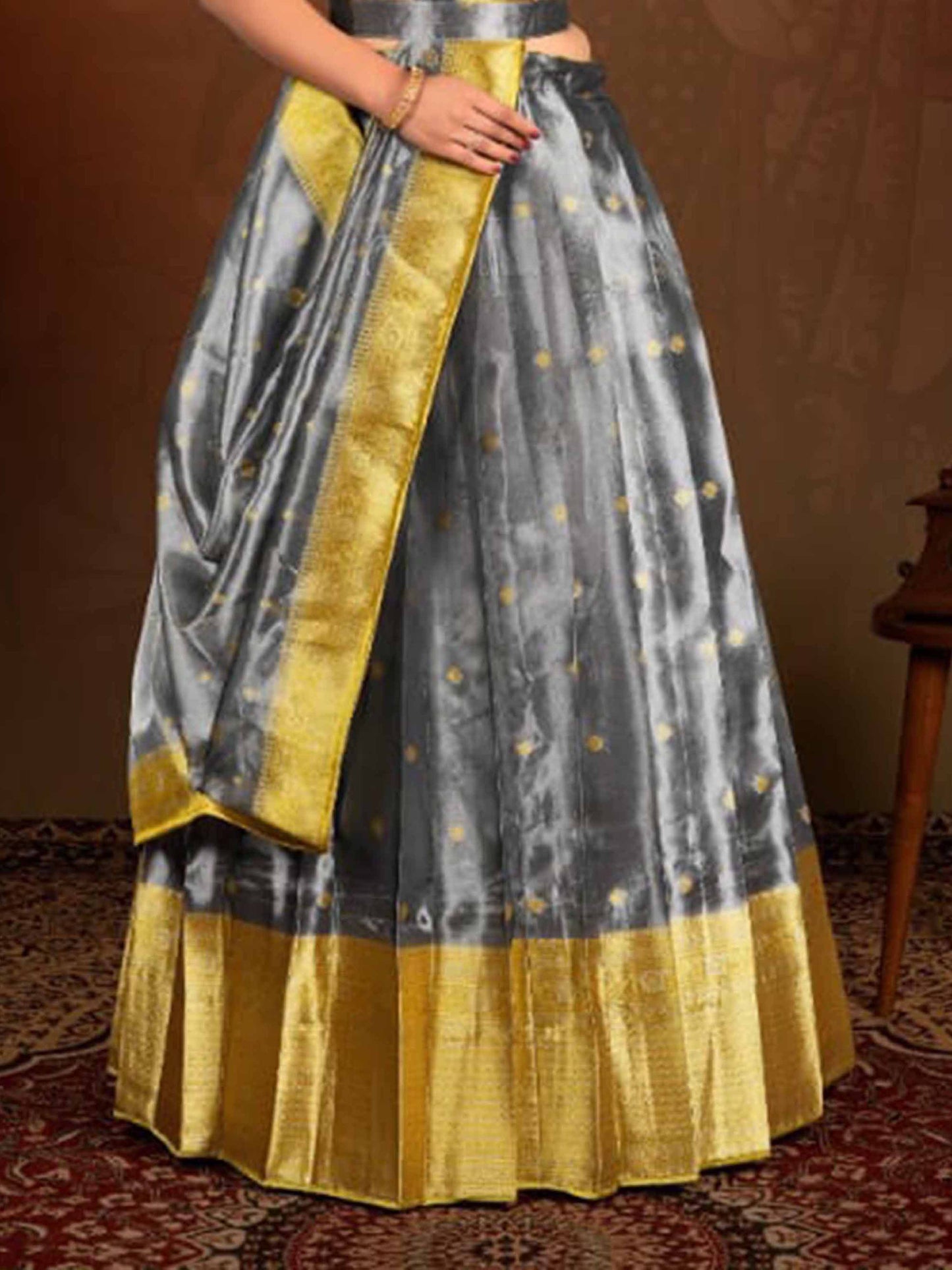 Silver Liril Tissue Lehenga for Women