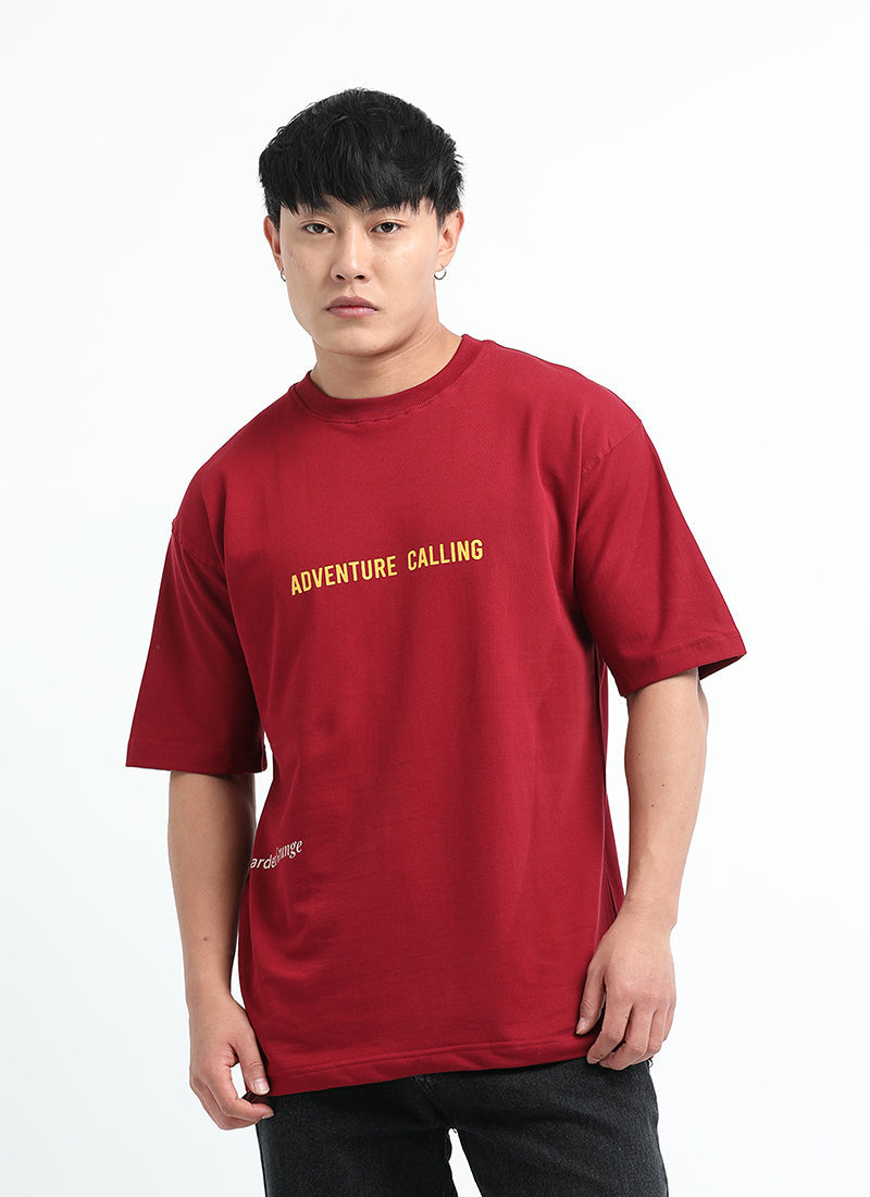LIFE IS GOOD Oversized Cotton Printed T-Shirt Crimson Red