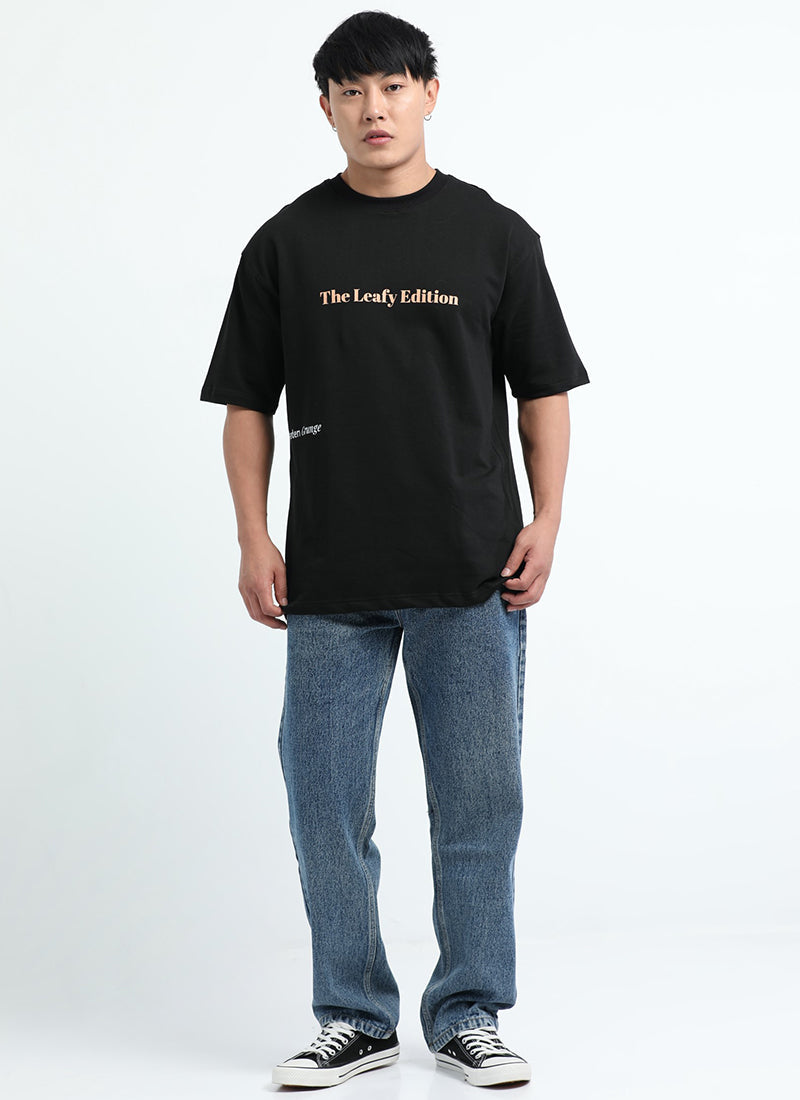 WELLNESS IN BLOOM Oversized Cotton Printed T-Shirt Black Anthracite