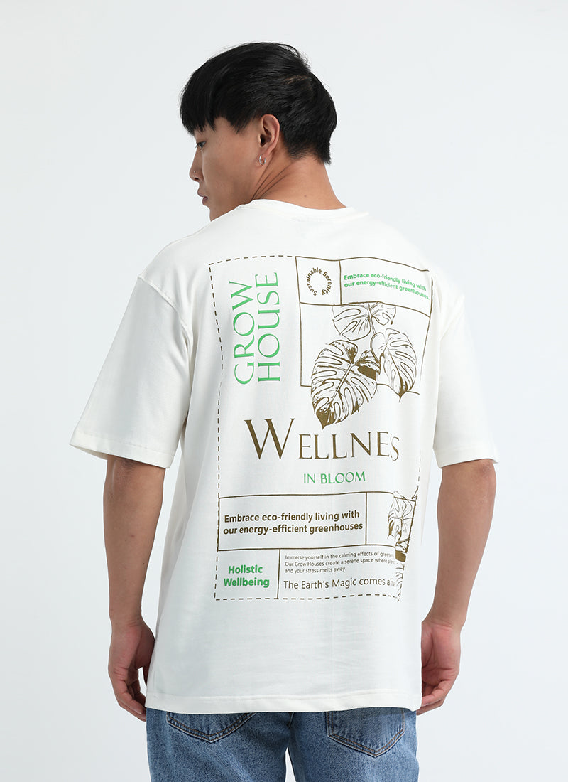 WELLNESS IN BLOOM Oversized Cotton Printed T-Shirt Off White