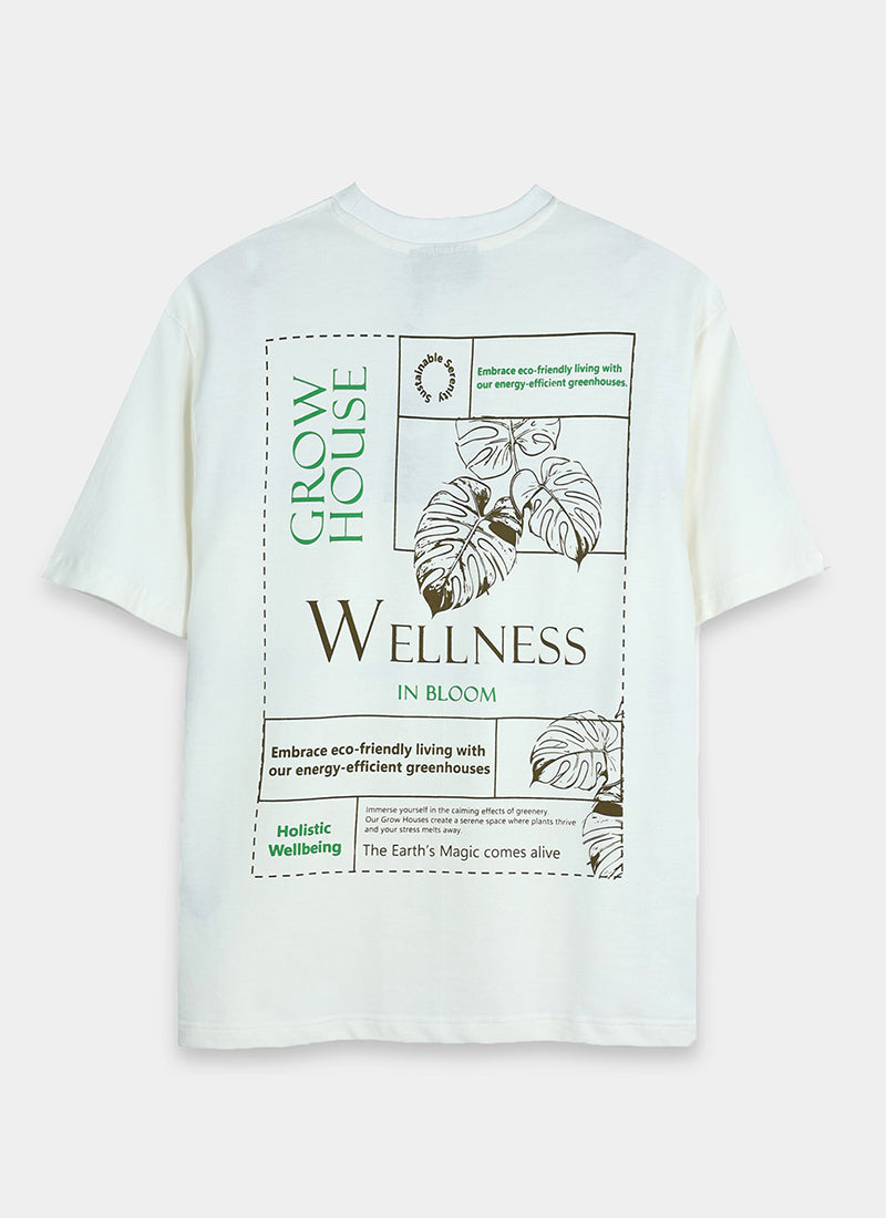 WELLNESS IN BLOOM Oversized Cotton Printed T-Shirt Off White