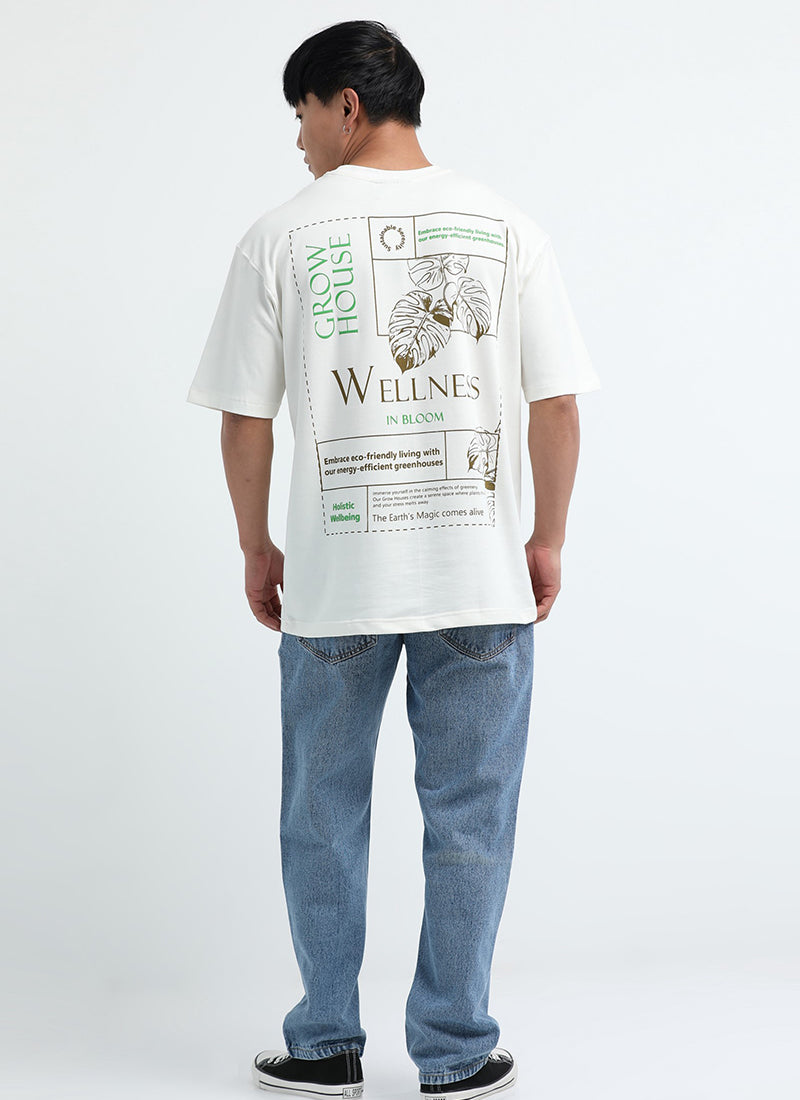 WELLNESS IN BLOOM Oversized Cotton Printed T-Shirt Off White