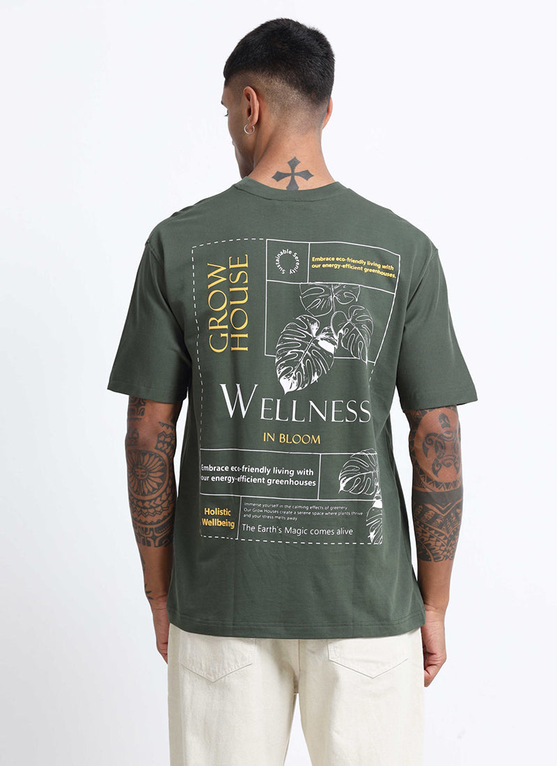 WELLNESS IN BLOOM Oversized Cotton Printed T-Shirt Woodland Green