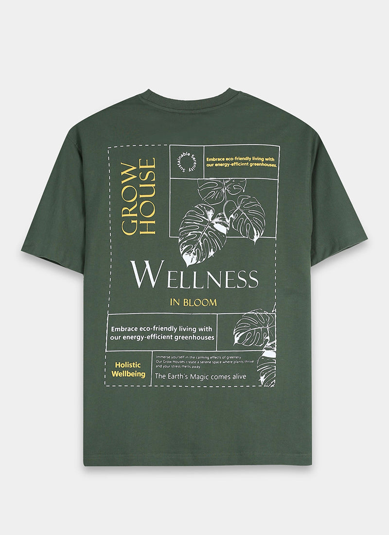 WELLNESS IN BLOOM Oversized Cotton Printed T-Shirt Woodland Green