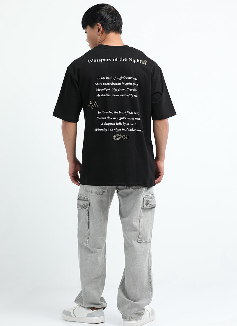 WHISPERS OF THE NIGHT Oversized Cotton Printed T-Shirt Jet Black