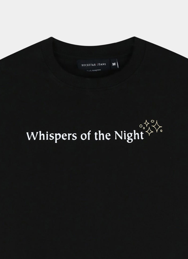 WHISPERS OF THE NIGHT Oversized Cotton Printed T-Shirt Jet Black