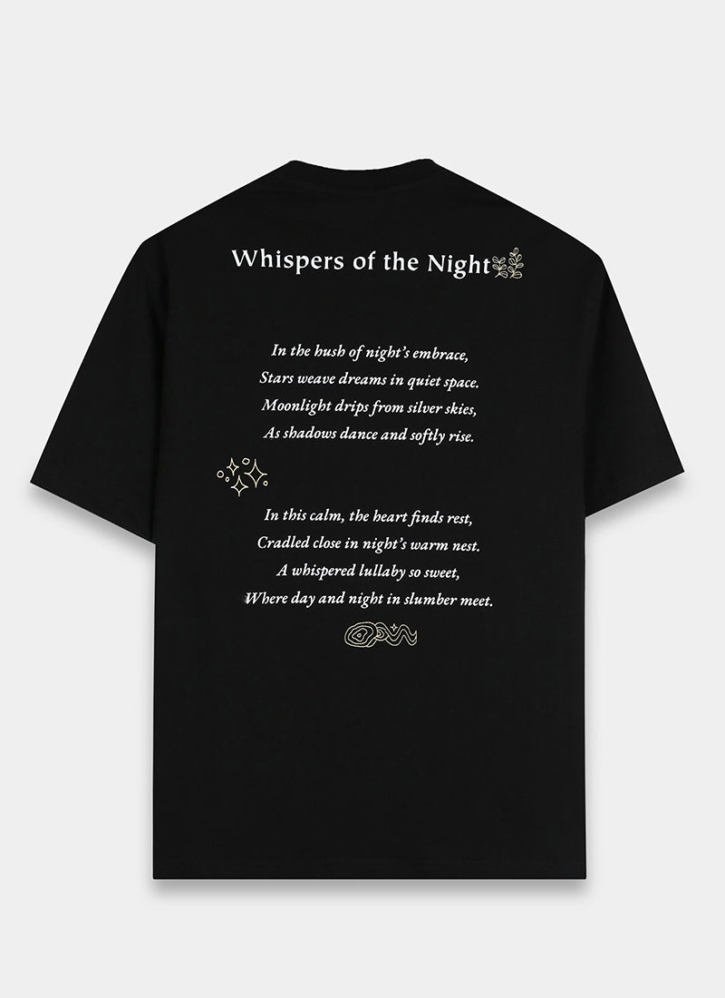 WHISPERS OF THE NIGHT Oversized Cotton Printed T-Shirt Jet Black