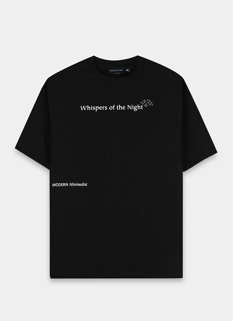 WHISPERS OF THE NIGHT Oversized Cotton Printed T-Shirt Jet Black