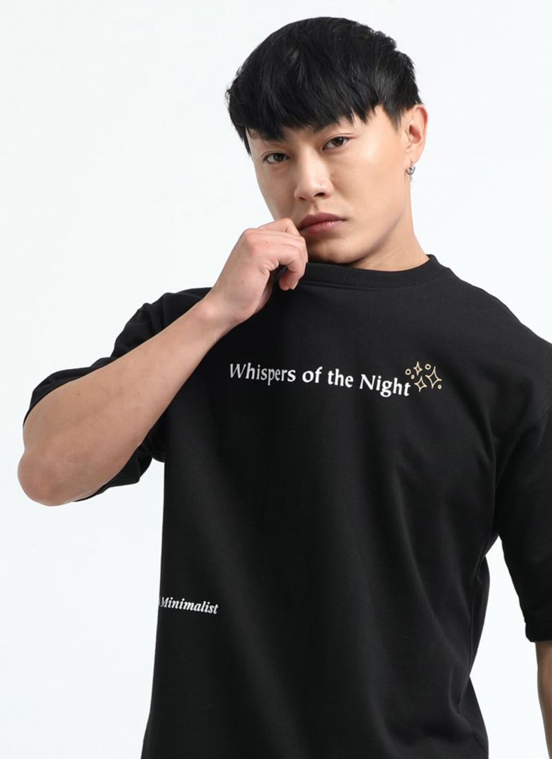 WHISPERS OF THE NIGHT Oversized Cotton Printed T-Shirt Jet Black