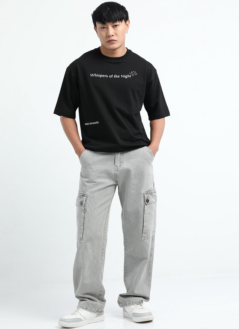 WHISPERS OF THE NIGHT Oversized Cotton Printed T-Shirt Jet Black