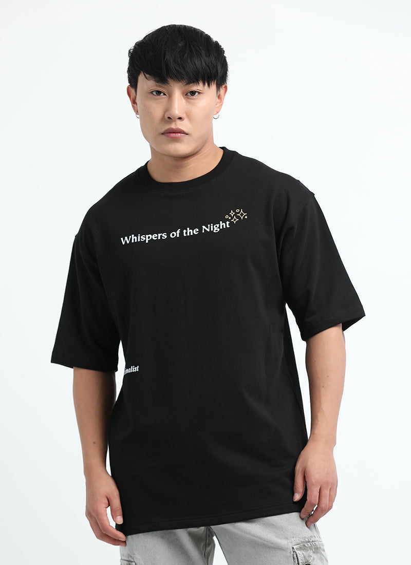 WHISPERS OF THE NIGHT Oversized Cotton Printed T-Shirt Jet Black