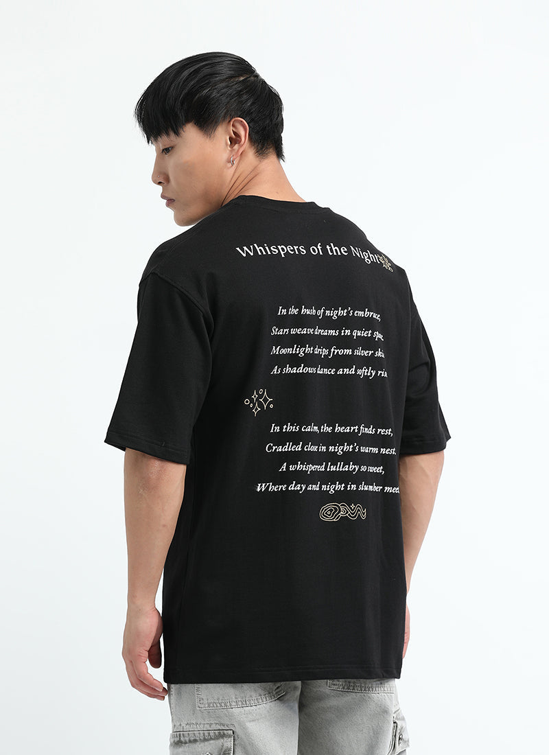 WHISPERS OF THE NIGHT Oversized Cotton Printed T-Shirt Jet Black