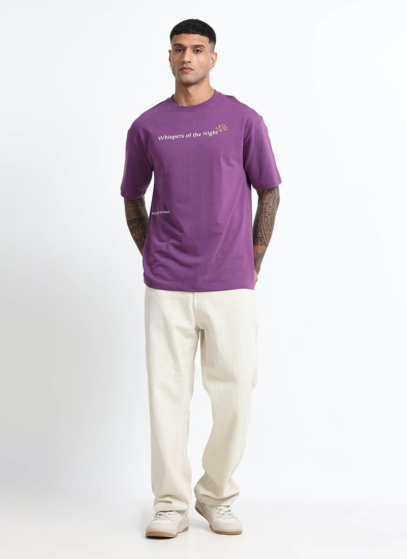 WHISPERS OF THE NIGHT Oversized Cotton Printed T-Shirt Mauve