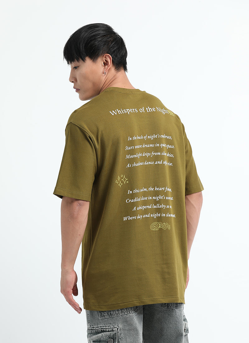 WHISPERS OF THE NIGHT Oversized Cotton Printed T-Shirt Moss Green