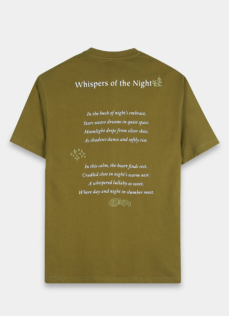 WHISPERS OF THE NIGHT Oversized Cotton Printed T-Shirt Moss Green