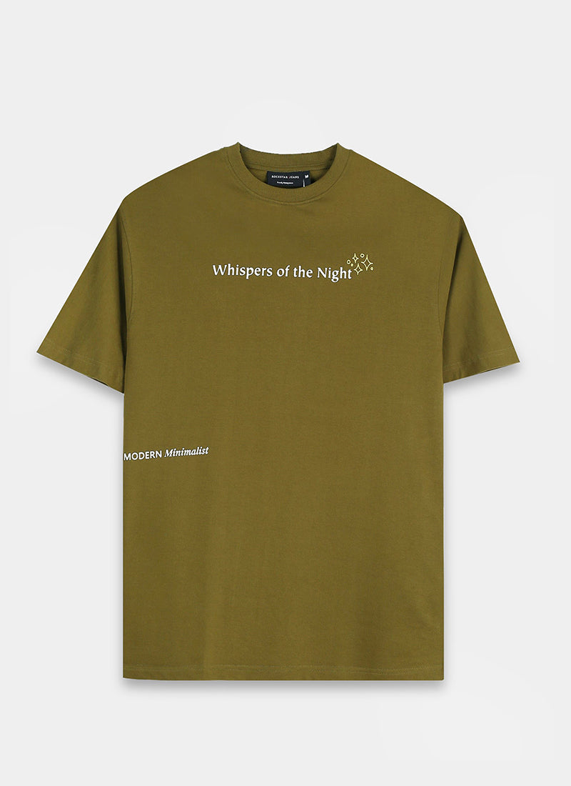 WHISPERS OF THE NIGHT Oversized Cotton Printed T-Shirt Moss Green
