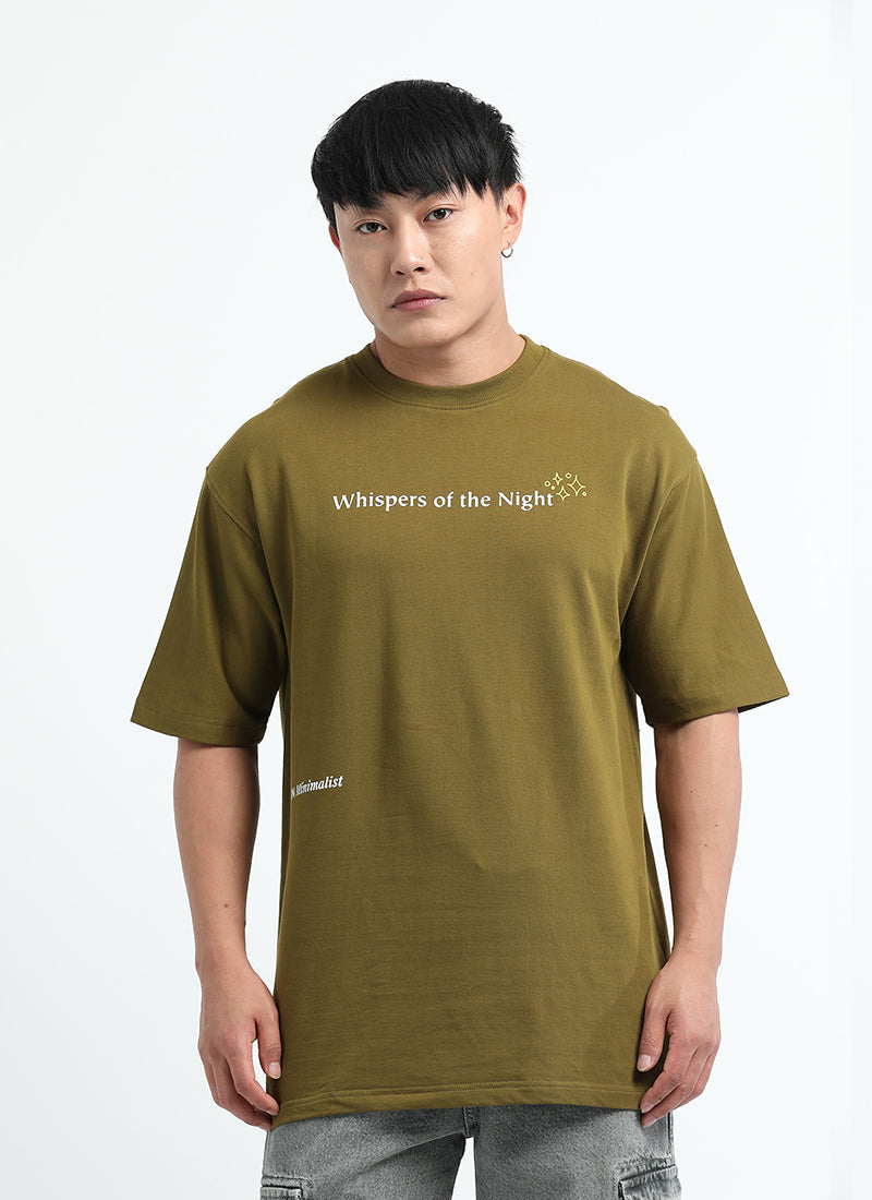 WHISPERS OF THE NIGHT Oversized Cotton Printed T-Shirt Moss Green