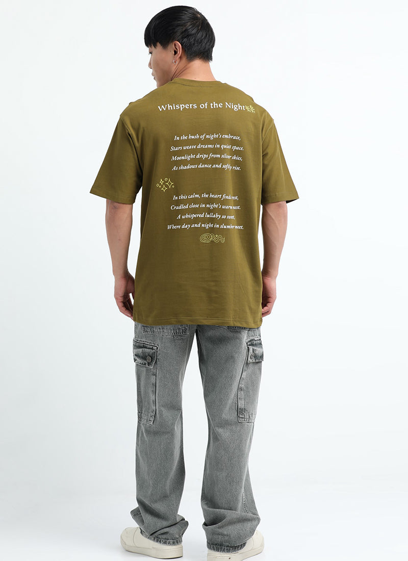 WHISPERS OF THE NIGHT Oversized Cotton Printed T-Shirt Moss Green