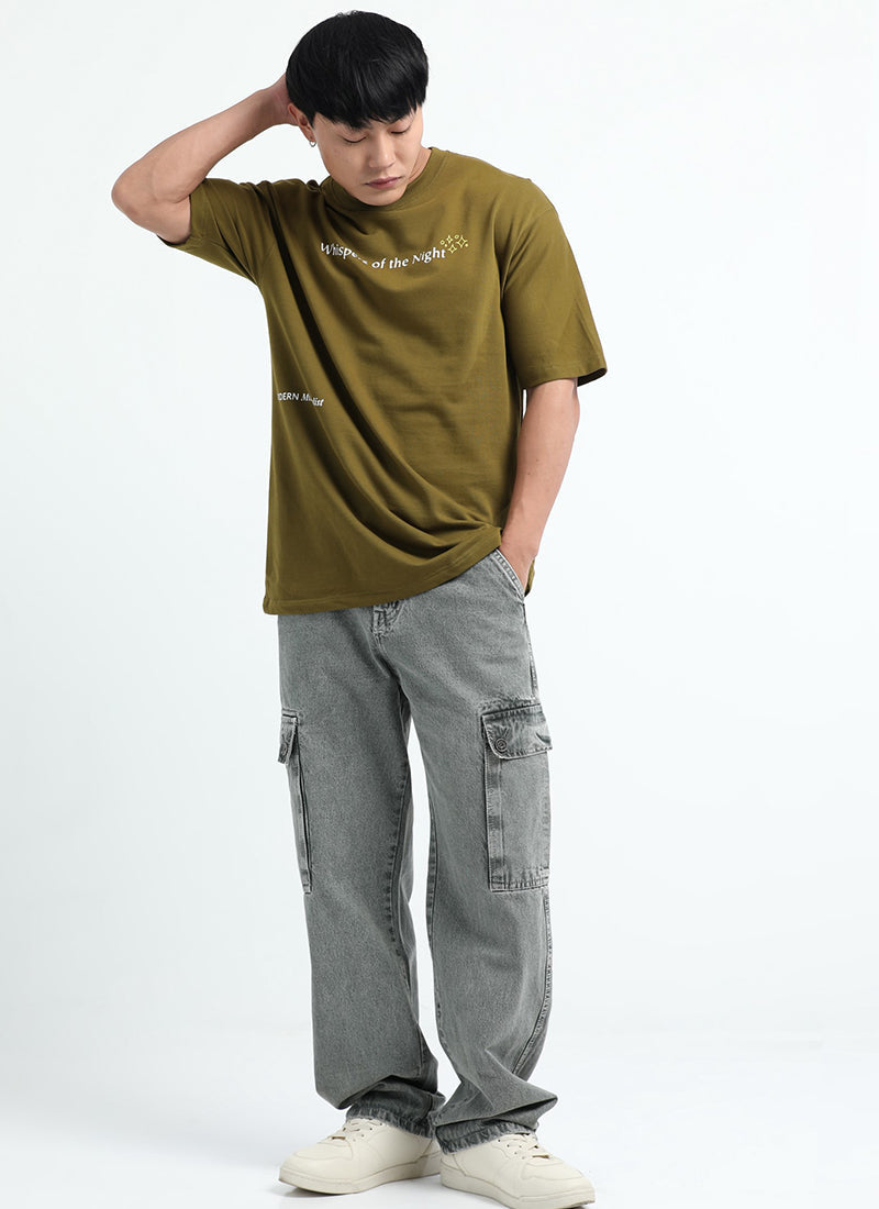 WHISPERS OF THE NIGHT Oversized Cotton Printed T-Shirt Moss Green
