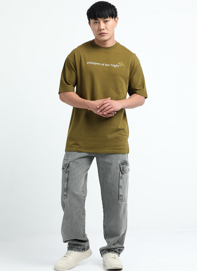 WHISPERS OF THE NIGHT Oversized Cotton Printed T-Shirt Moss Green