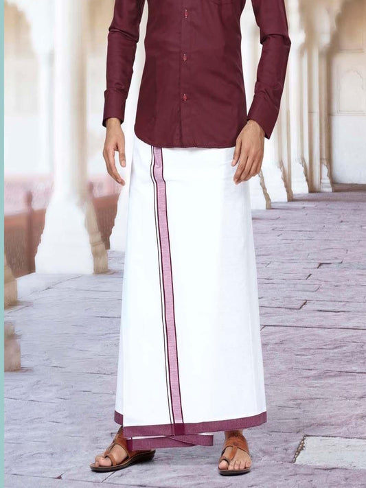 Single Layer-Maroon Traditional Dhoti for Men