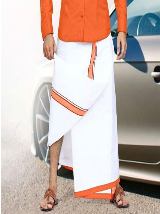 Men Dhoti  Double Layer-Orange