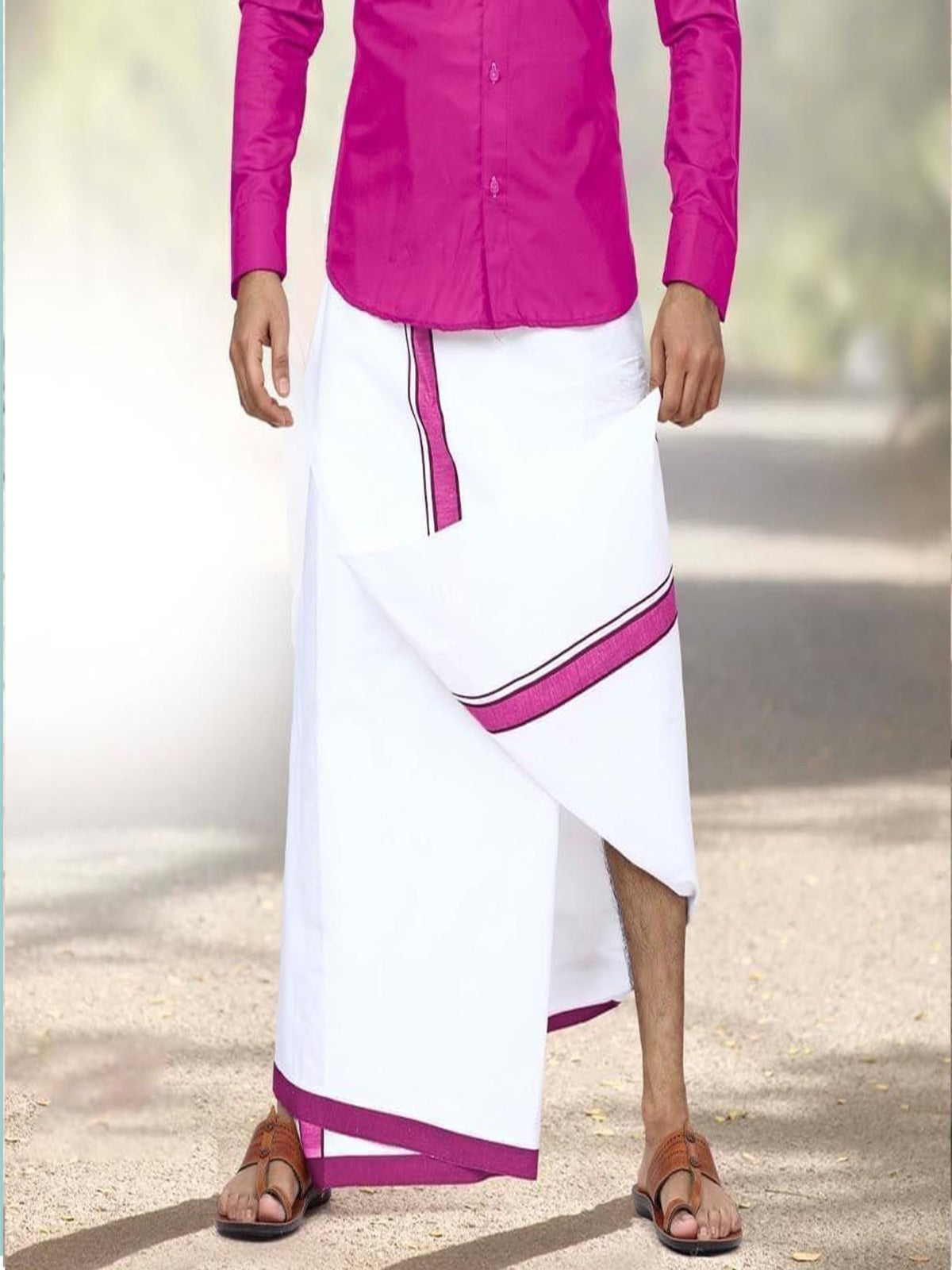 Traditional Single Layer Pink Dhoti​ for Men