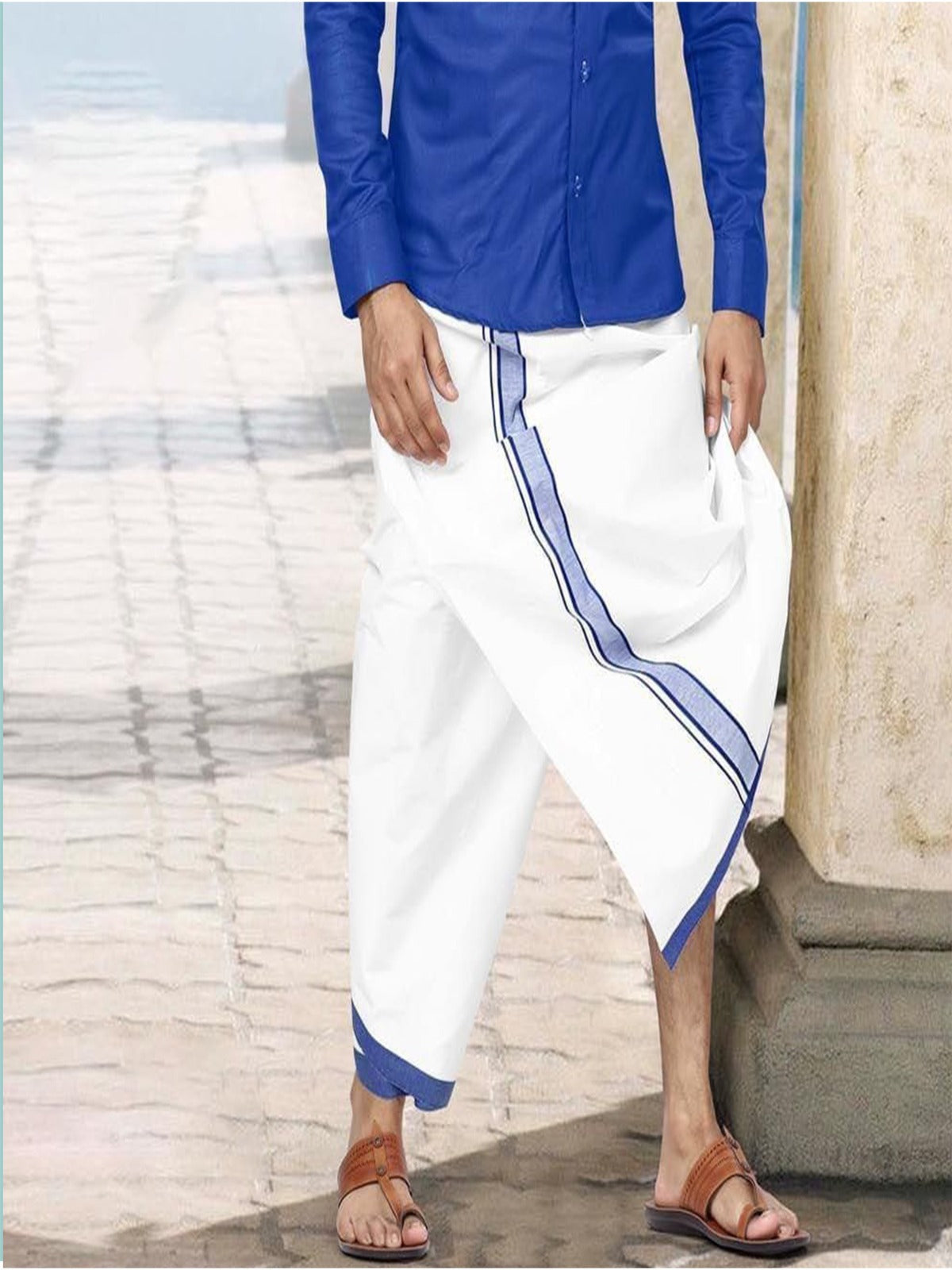Men Dhoti  Double Layer-Blue