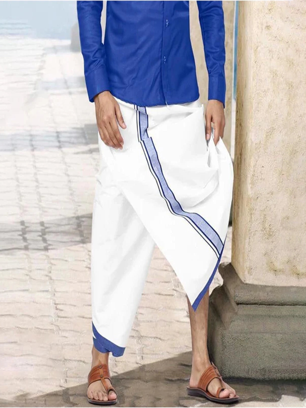 Men Dhoti  Single Layer-Blue