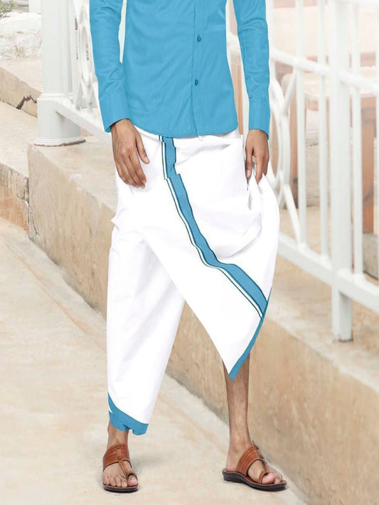 Sky Blue Double Layer Wedding Dhoti for Men