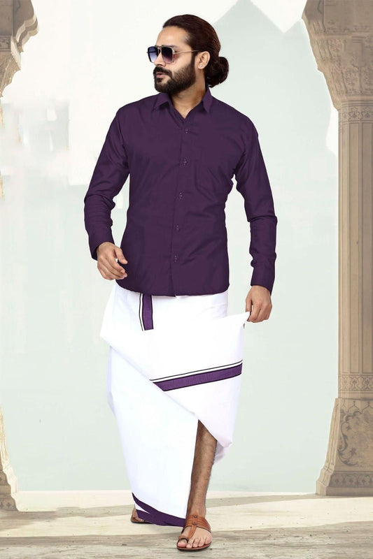 Men Dhoti Set-Purple