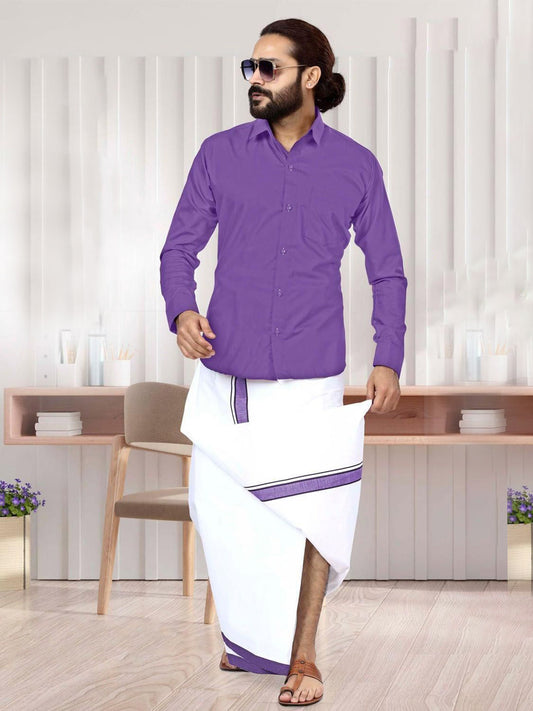 Men Dhoti Set-Violet