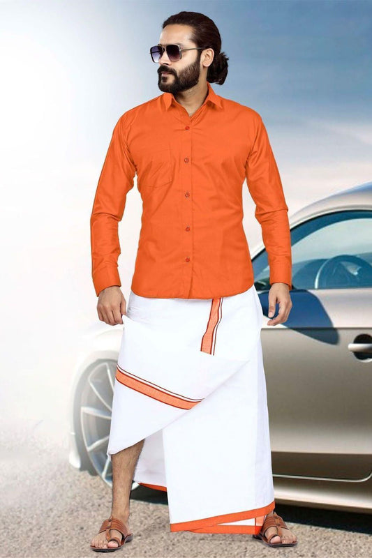 Men Dhoti Set-Orange