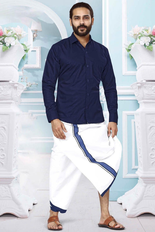 Men Dhoti Set Double Layer-Navy Blue