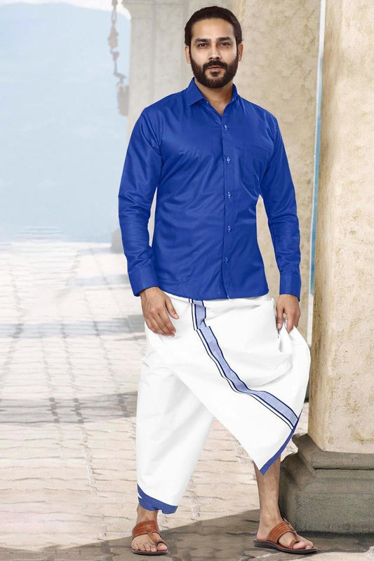 Men Dhoti Set-Blue