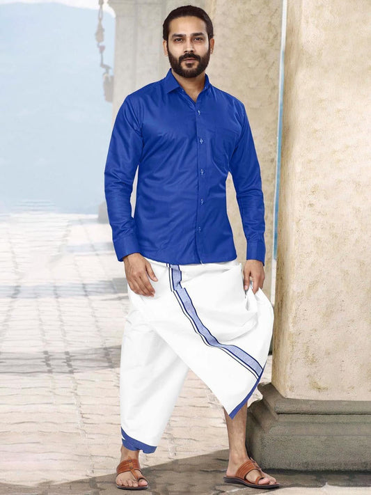 Men Dhoti Set Double Layer-Blue