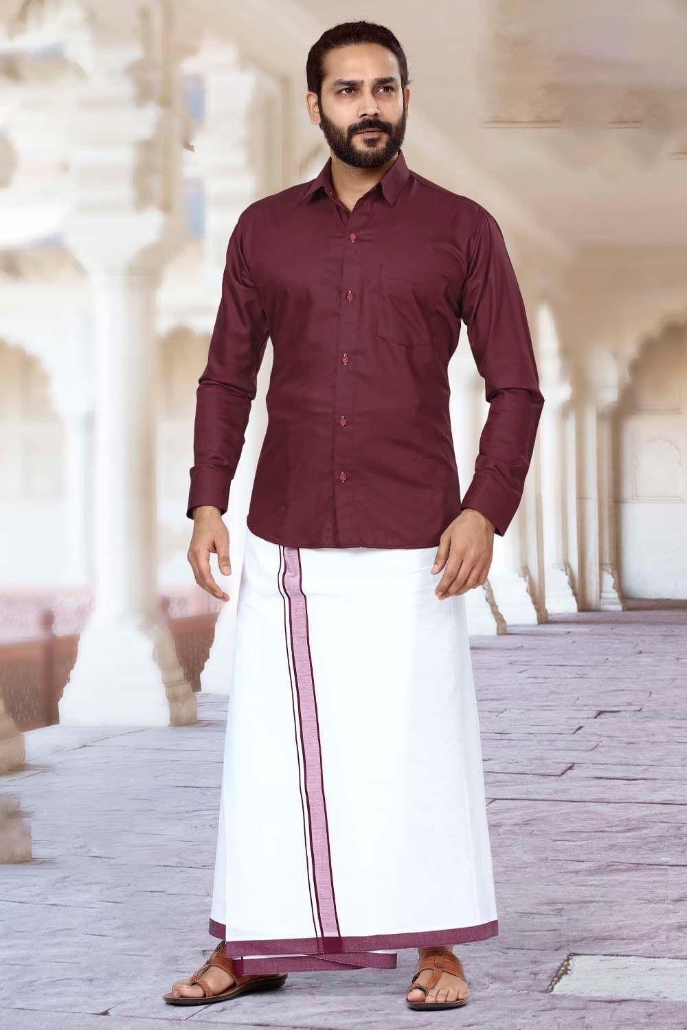 Stylish Maroon Shirt with Dhoti for Men