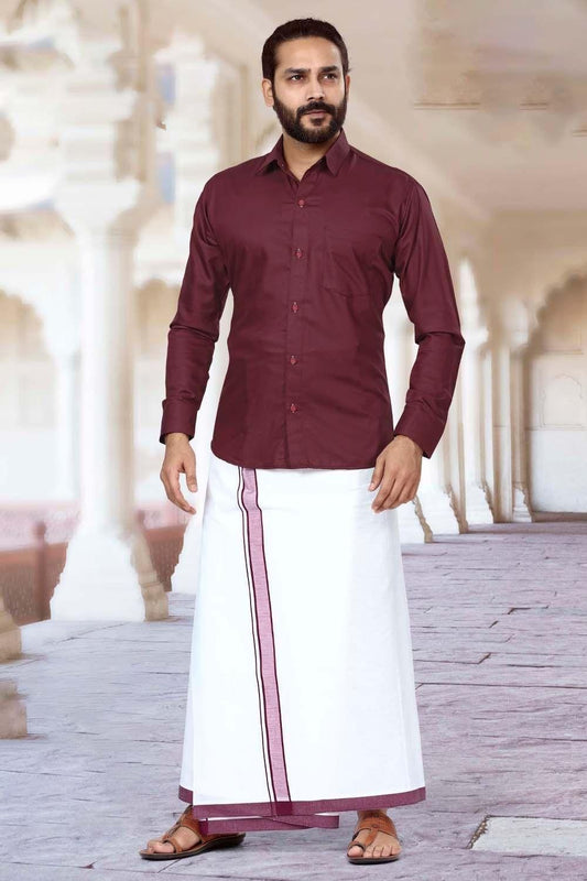 Maroon Best Dhoti and Shirt Combination Double Layer Men