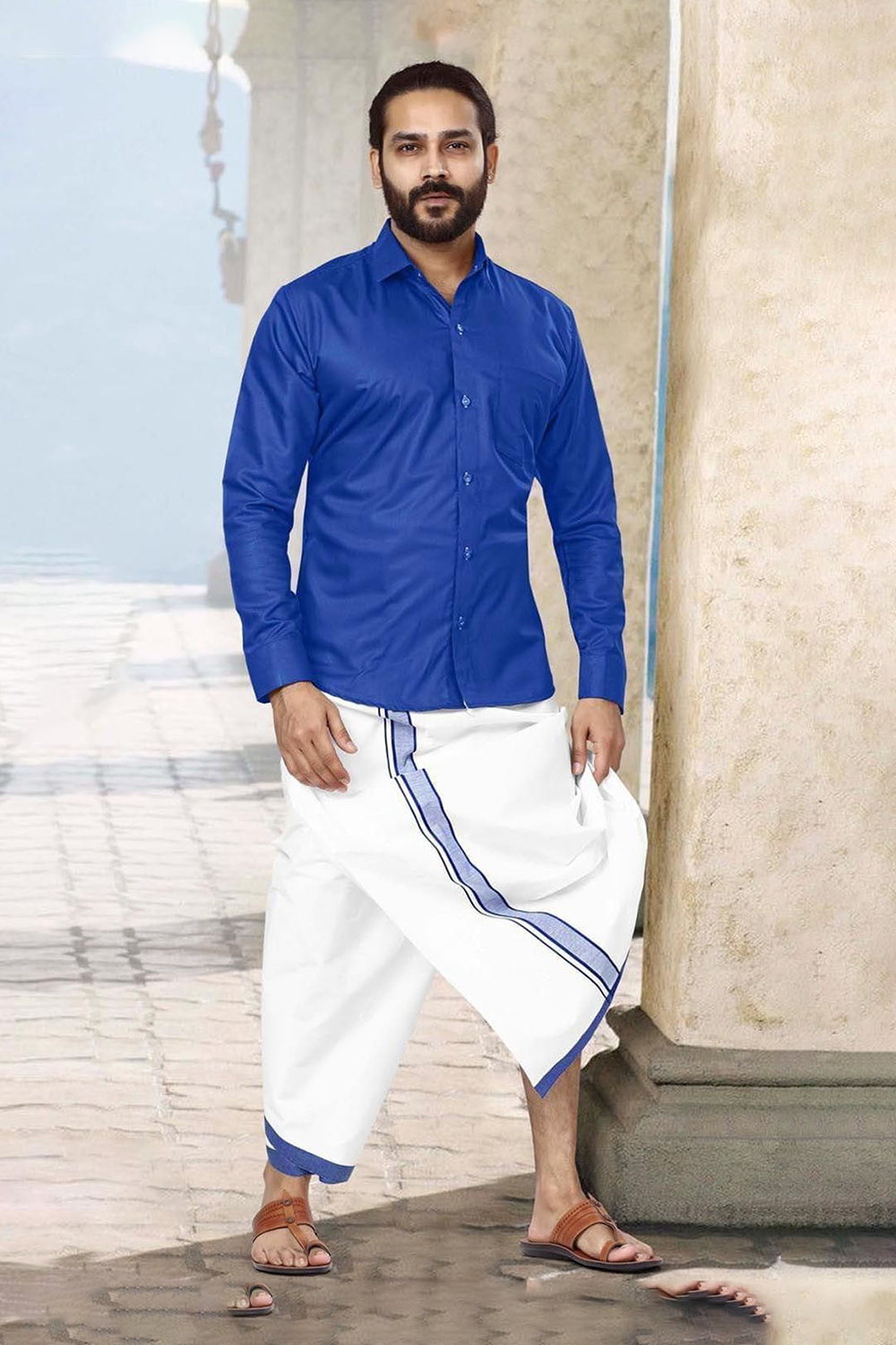 Men Dhoti Set-Blue