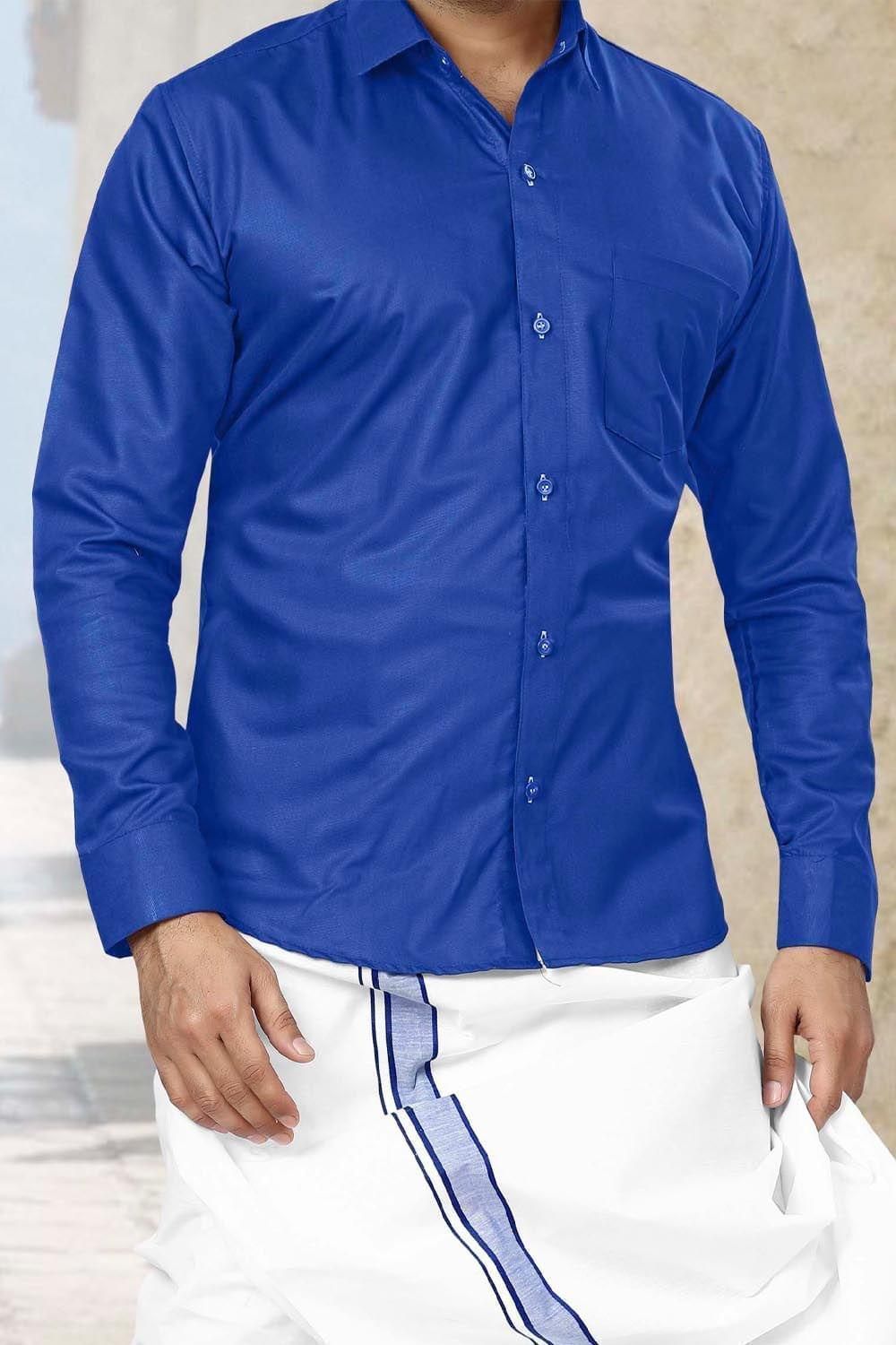 Men Blue Dhoti and Shirt for Wedding