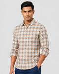 Men Oxford Square Checks Slim Fit Shirt – Brown Blue
